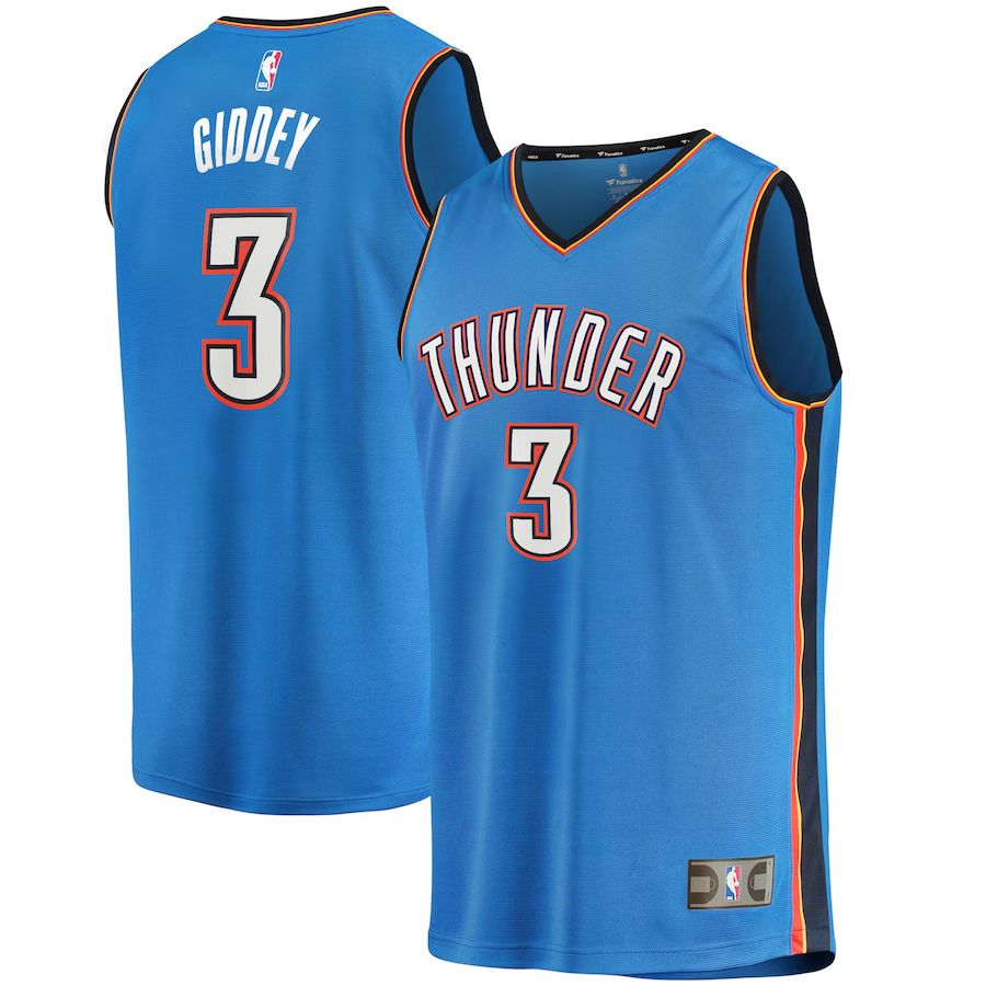 Men Oklahoma City Thunder 3 Josh Giddey Fanatics Branded Blue Icon Edition 2021-22 Fast Break Replica NBA Jersey